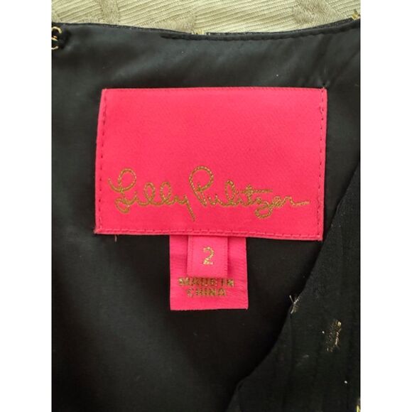 Lilly Pulitzer Cleme Silk Dress, Black/Gold, size 2. - Picture 4 of 8